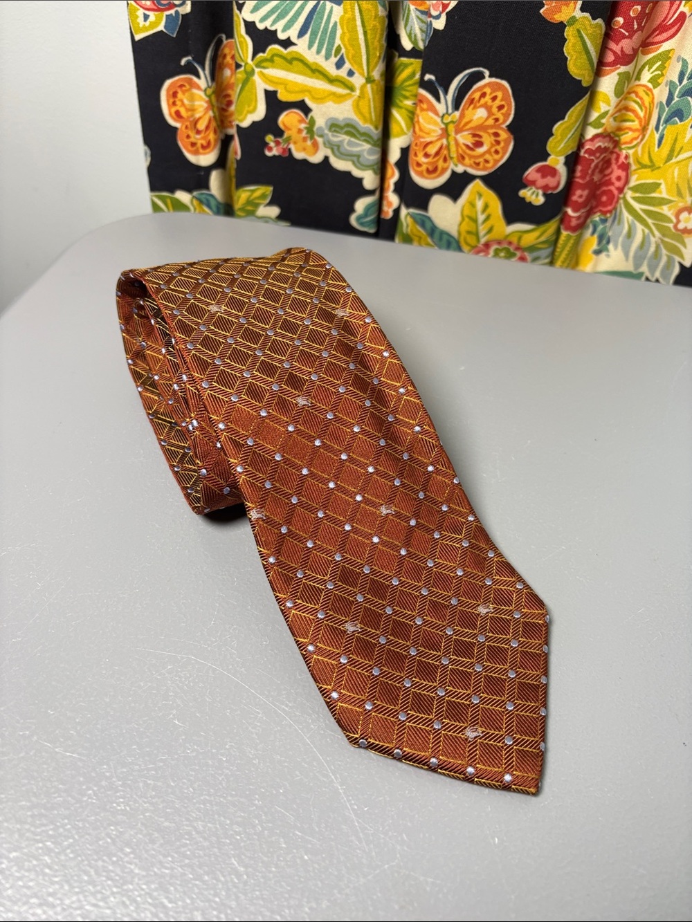 VTG Burberry Brown Gray Dot Silk Neck Tie - Picture 3 of 5